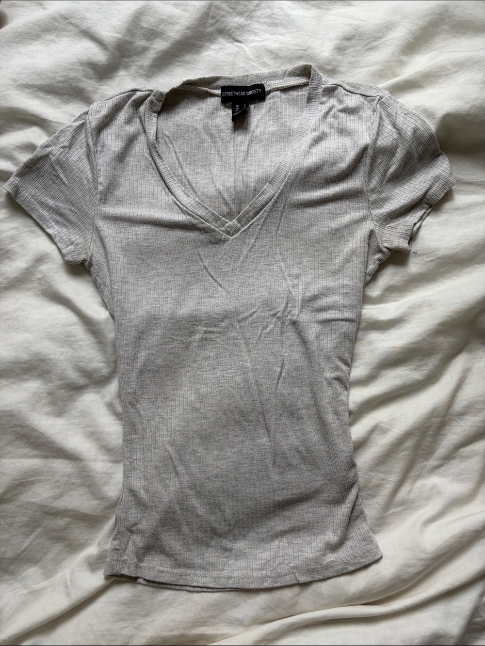 Streetwear Society Light Gray Ribbed V-Neck Tee